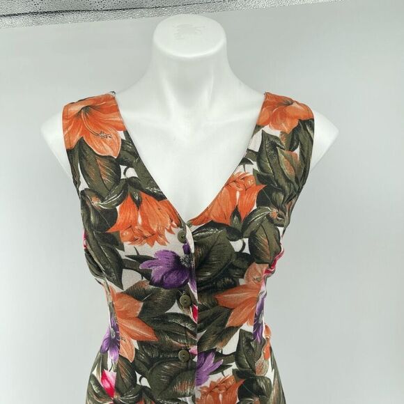 Vintage Jamie Brooke Rayon Tropical Floral Button Front Maxi Dress Size 10 - Picture 3 of 14